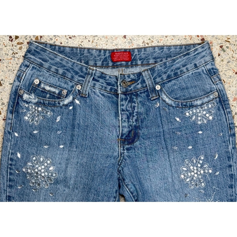 Guess‎ USA Vtg Women's Distressed & Bedazzled Bootcut Denim Jeans Size 29 - Picture 2 of 12